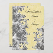 Yellow and Gray Vintage Flourish Wedding Invitation (Front/Back)