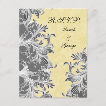 Yellow and Gray Vintage Flourish Wedding Invitation Postcard