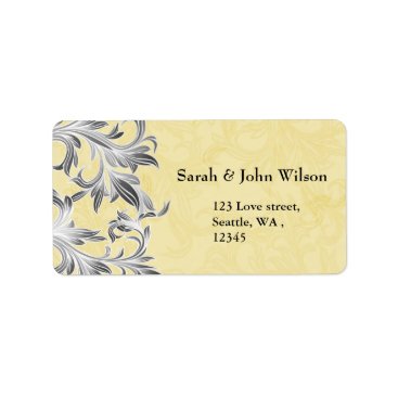 Yellow and Gray Vintage Flourish Wedding Label