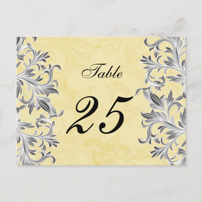 Yellow and Gray Vintage Flourish Wedding Postcard (Front)