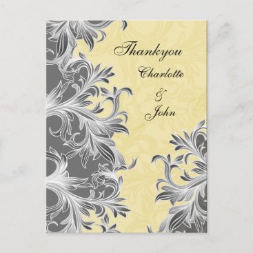 Yellow and Gray Vintage Flourish Wedding Postcard