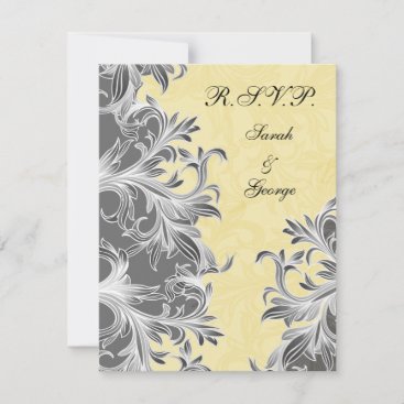 Yellow and Gray Vintage Flourish Wedding RSVP Card
