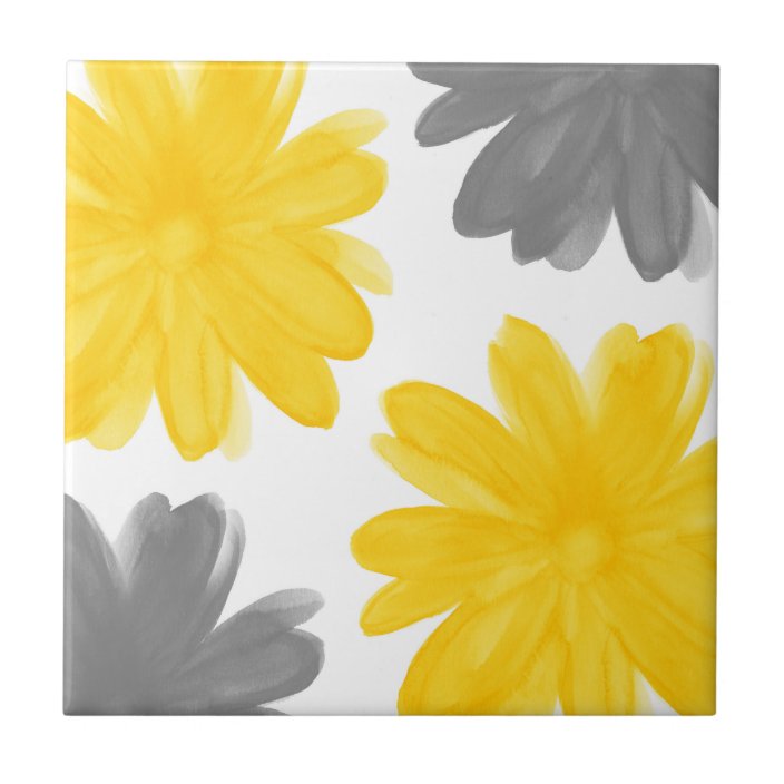 Yellow And Gray Watercolor Flowers Ceramic Tile Zazzle Com