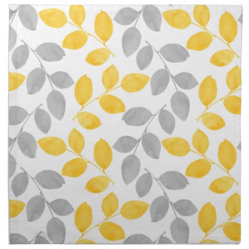 Yellow and Gray Watercolor Leaves Pattern Cloth Napkin