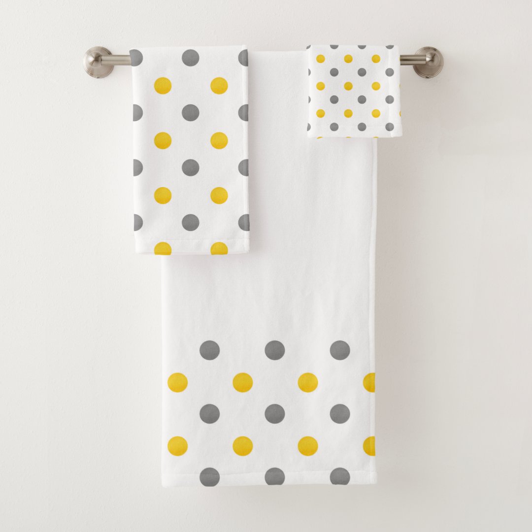 Yellow and Gray Watercolor Polka Dots Bath Towel Set Zazzle