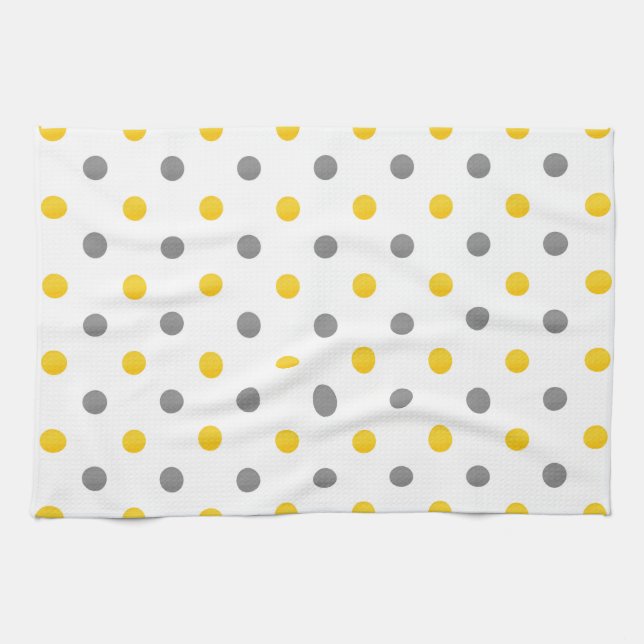 Yellow and Gray Watercolor Polka Dots Towel (Horizontal)