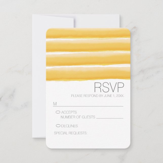 Yellow and Gray Watercolor Stripes Wedding RSVP (Front)