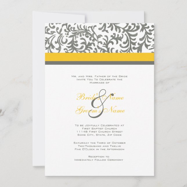 Yellow and Gray Wedding Invitation (Front)