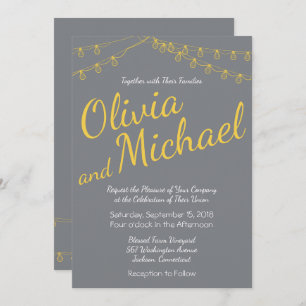 Yellow and Gray Wedding Invitation with Lights
