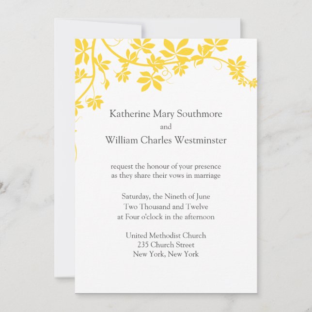 Yellow And Gray Wedding Invitations (Front)