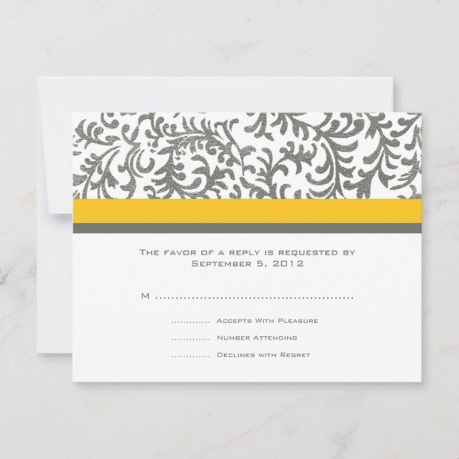 Yellow and Gray Wedding RSVP Card (Front)