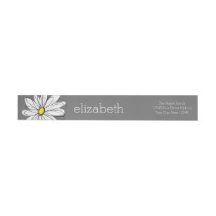 Yellow and Gray Whimsical Daisy with Custom Text Wrap Around Label