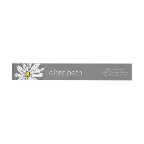 Yellow and Gray Whimsical Daisy with Custom Text Wrap Around Label