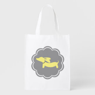 Yellow and Gray Wiener Dog Grocery Tote Bag - sausage dog gift