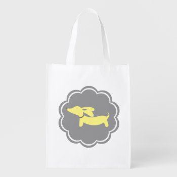 Yellow And Gray Wiener Dog Grocery Tote Bag by Smoothe1 at Zazzle