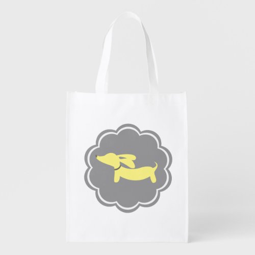 Yellow and Gray Wiener Dog Grocery Tote Bag