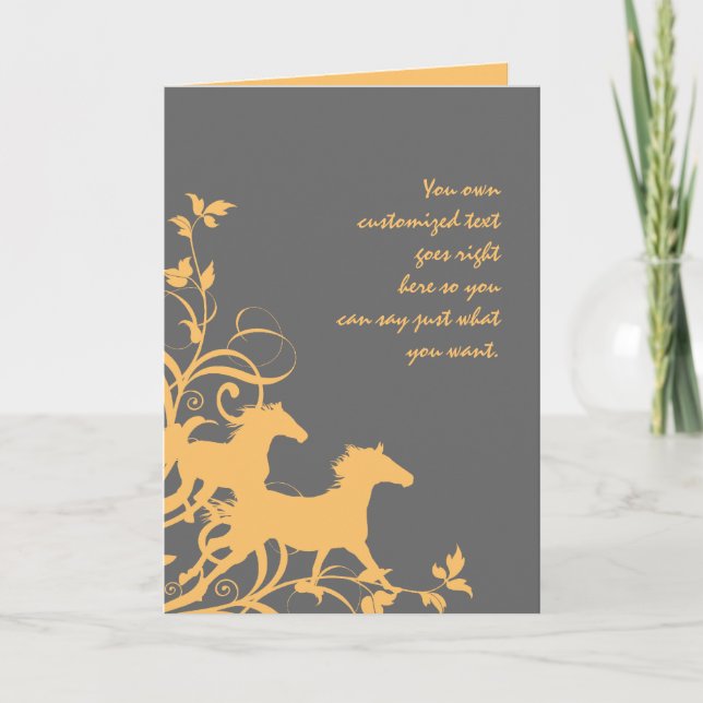 Yellow and Gray Wild Horses Thank You Card (Front)