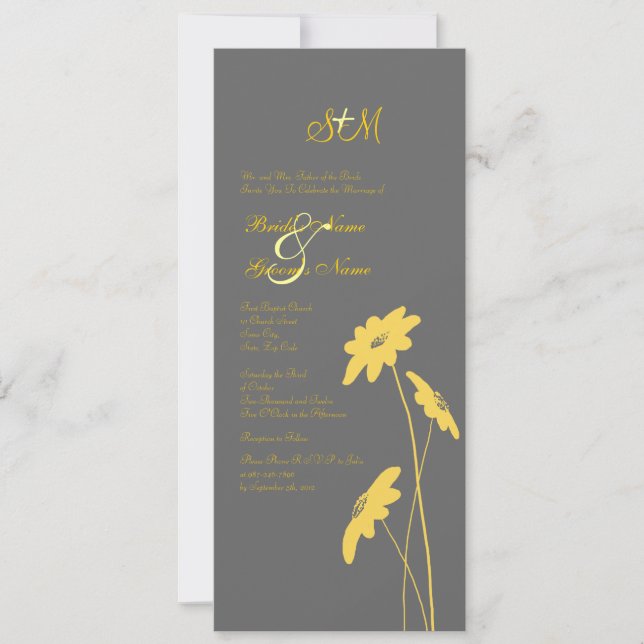 Yellow and Gray Wildflowers Wedding Invitation (Front)
