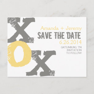 Yellow and Gray XOX Save the Date Announcement Postcard