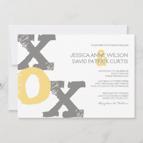 Yellow and Gray XOX Wedding Invitation