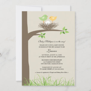 Yellow and Green Baby Bird's Nest Baby Shower Invitation