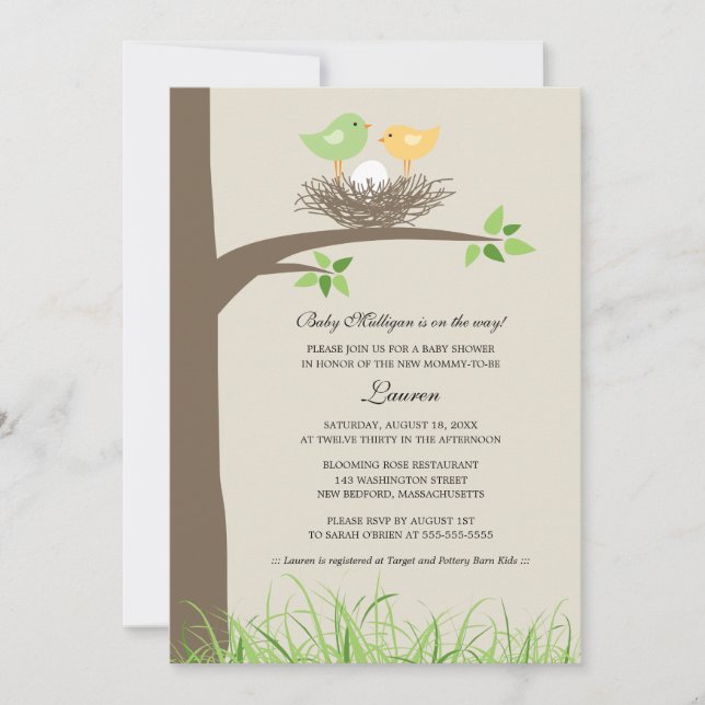 Yellow and Green Baby Bird's Nest | Baby Shower Invitation (Front)