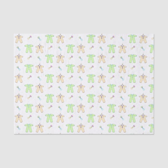 Yellow and Green Baby Clothes Tissue Paper (Front)