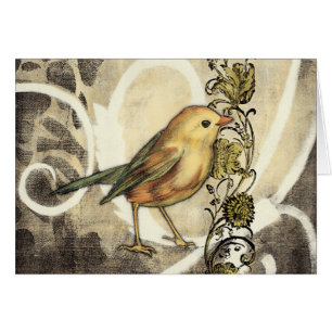 Yellow and Green Bird on Vintage Background