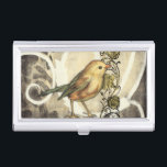 Yellow and Green Bird on Vintage Background Business Card Holder<br><div class="desc">This mix of painting and sketching portrays a close-up of a yellow and green bird on a simple black and beige background. The white lines in the background add a vintage tone. This image would fit perfect on any customizable Zazzle product.</div>
