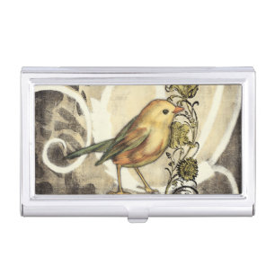 Yellow and Green Bird on Vintage Background Business Card Holder