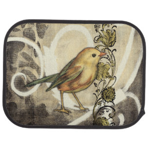 Yellow and Green Bird on Vintage Background Car Floor Mat