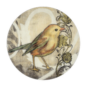 Yellow and Green Bird on Vintage Background Cutting Board