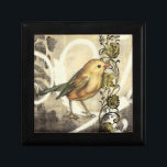 Yellow and Green Bird on Vintage Background Jewelry Box<br><div class="desc">This mix of painting and sketching portrays a close-up of a yellow and green bird on a simple black and beige background. The white lines in the background add a vintage tone. This image would fit perfect on any customizable Zazzle product.</div>
