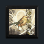 Yellow and Green Bird on Vintage Background Jewelry Box<br><div class="desc">This mix of painting and sketching portrays a close-up of a yellow and green bird on a simple black and beige background. The white lines in the background add a vintage tone. This image would fit perfect on any customizable Zazzle product.</div>
