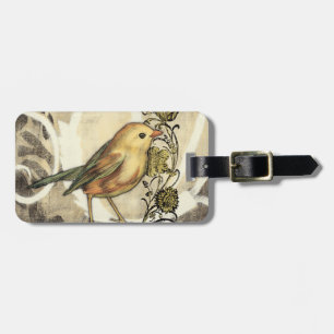 Yellow and Green Bird on Vintage Background Luggage Tag