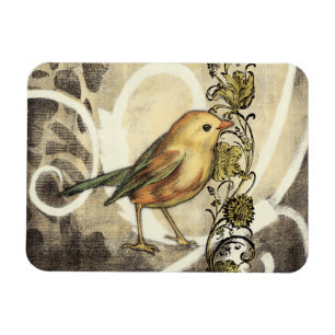 Yellow and Green Bird on Vintage Background Magnet