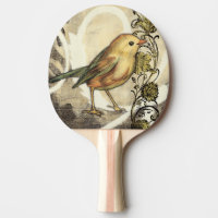 Yellow and Green Bird on Vintage Background Ping Pong Paddle