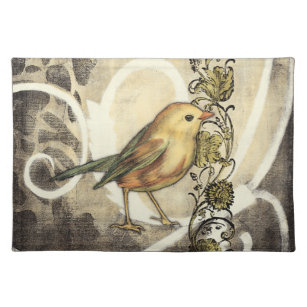 Yellow and Green Bird on Vintage Background Placemat