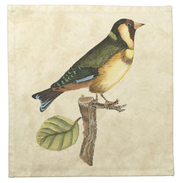 Yellow and Green Bird Perched on a Little Branch Cloth Napkin (Front)