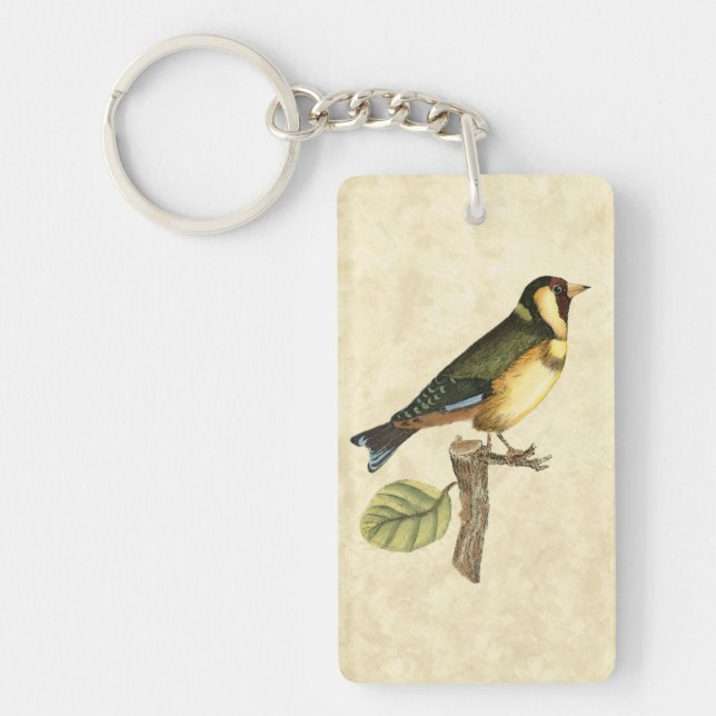 Yellow and Green Bird Perched on a Little Branch Keychain (Front)