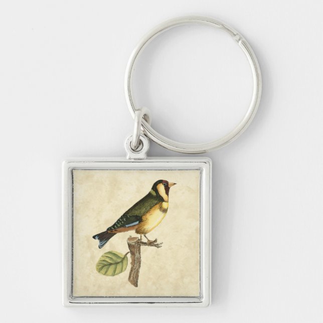 Yellow and Green Bird Perched on a Little Branch Keychain (Front)