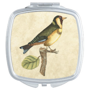 Yellow and Green Bird Perched on a Little Branch Makeup Mirror