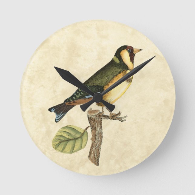 Yellow and Green Bird Perched on a Little Branch Round Clock (Front)