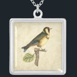 Yellow and Green Bird Perched on a Little Branch Silver Plated Necklace<br><div class="desc">This engraved-inspired print displays sharp,  vivid images with a high degree of color accuracy. The neutral background helps emphasize the colors of the bird. Customize your favorite Zazzle product using this beautiful image.</div>
