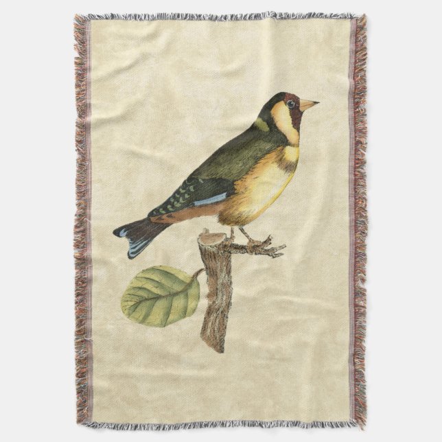 Yellow and Green Bird Perched on a Little Branch Throw Blanket (Front Vertical)