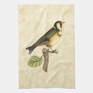 Yellow and Green Bird Perched on a Little Branch Towel