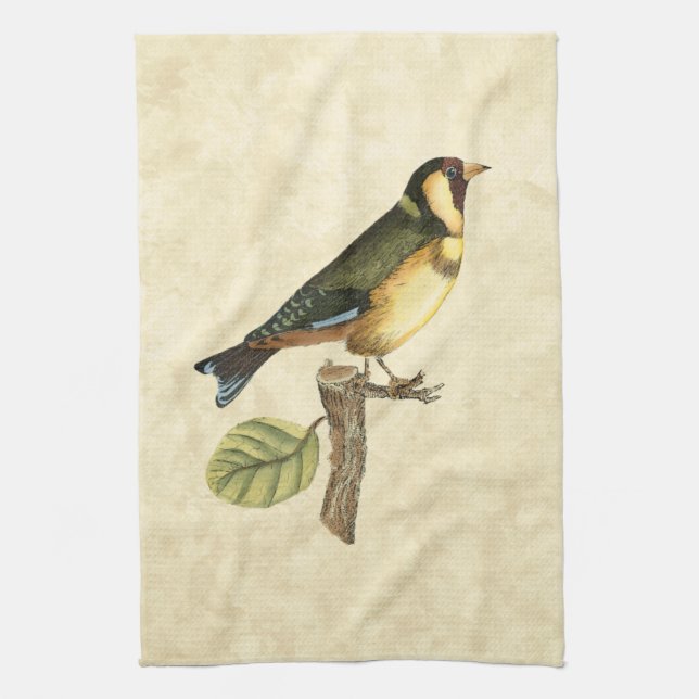 Yellow and Green Bird Perched on a Little Branch Towel (Vertical)