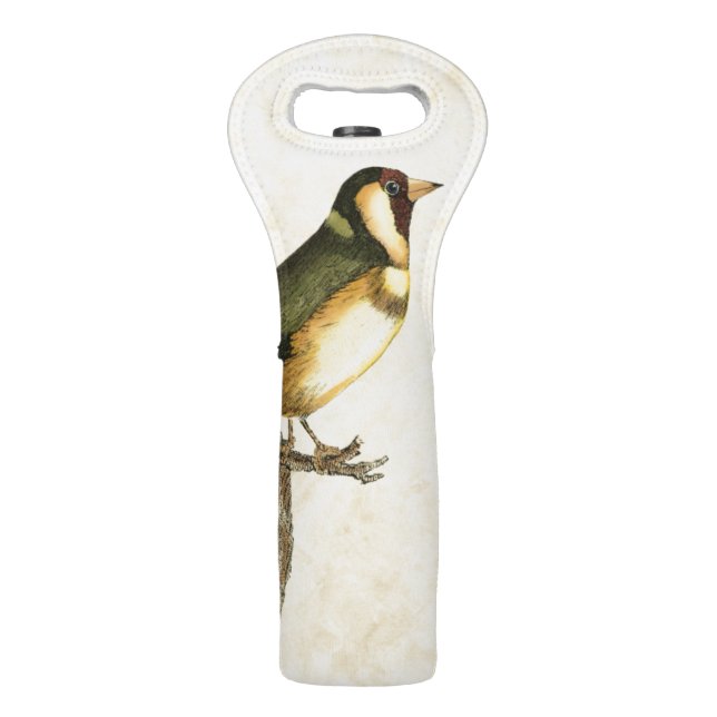 Yellow and Green Bird Perched on a Little Branch Wine Bag (Back)