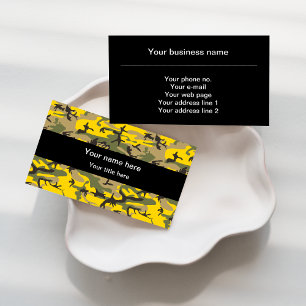 Yellow and Green Camo, Camouflage, Military, Army Business Card