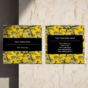Yellow and Green Camo, Camouflage, Military, Army Square Business Card